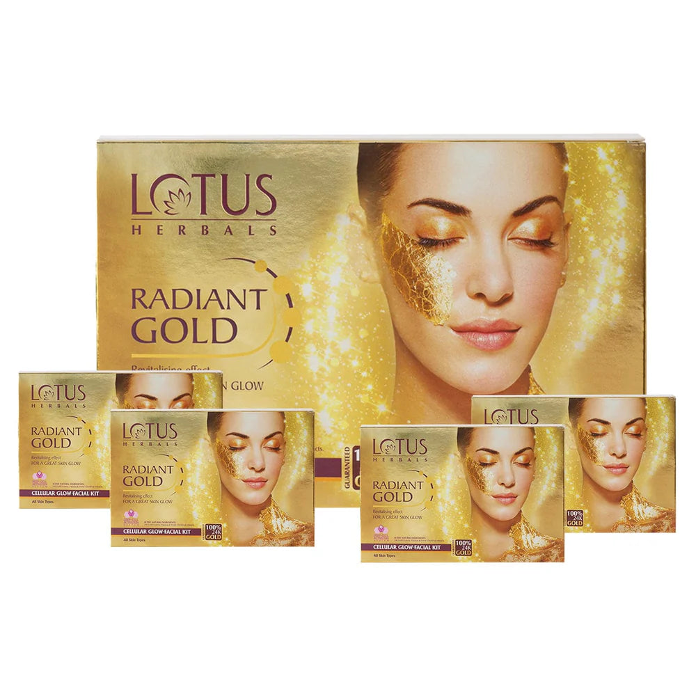 Lotus Herbals Cosmetics Radiant Gold Cellular Glow Salon Grade 4 Facial Kit
