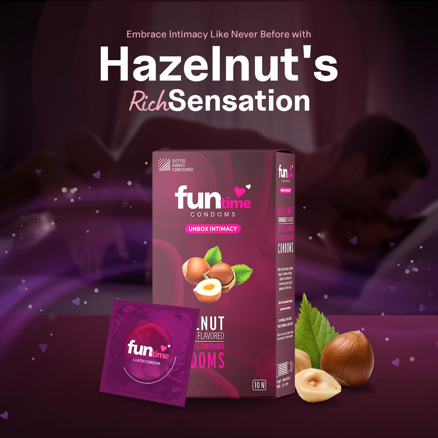 Leeford Funtime Hazelnut Flavored Lubricated Dotted, Ribbed And Contoured Condom 10's