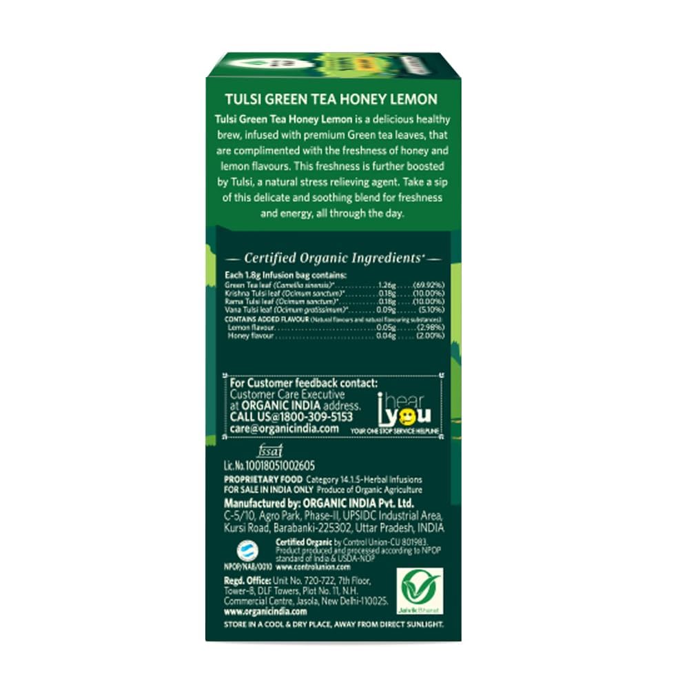 Organic India Tulsi Green Tea Honey Lemon 25 & 100 Teabags