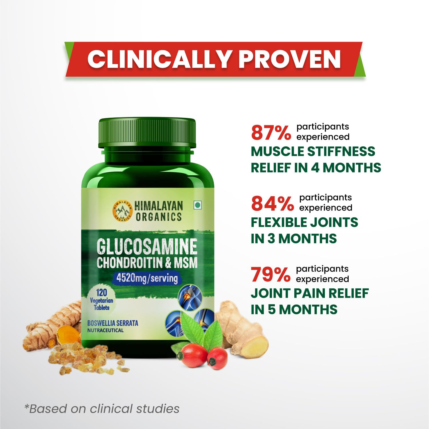 Himalayan Organics Glucosamine Chondroitin MSM 4000mg Vegetarian 120 Tablets