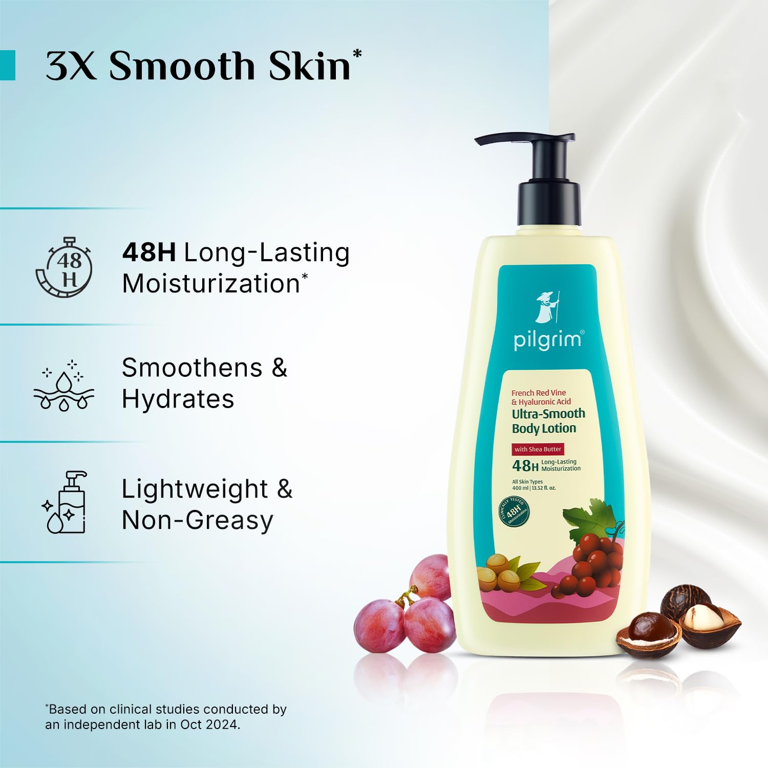 Pilgrim Cosmetics French Red Vine & Hyaluronic Acid Ultra-Smooth Body Lotion 400ml