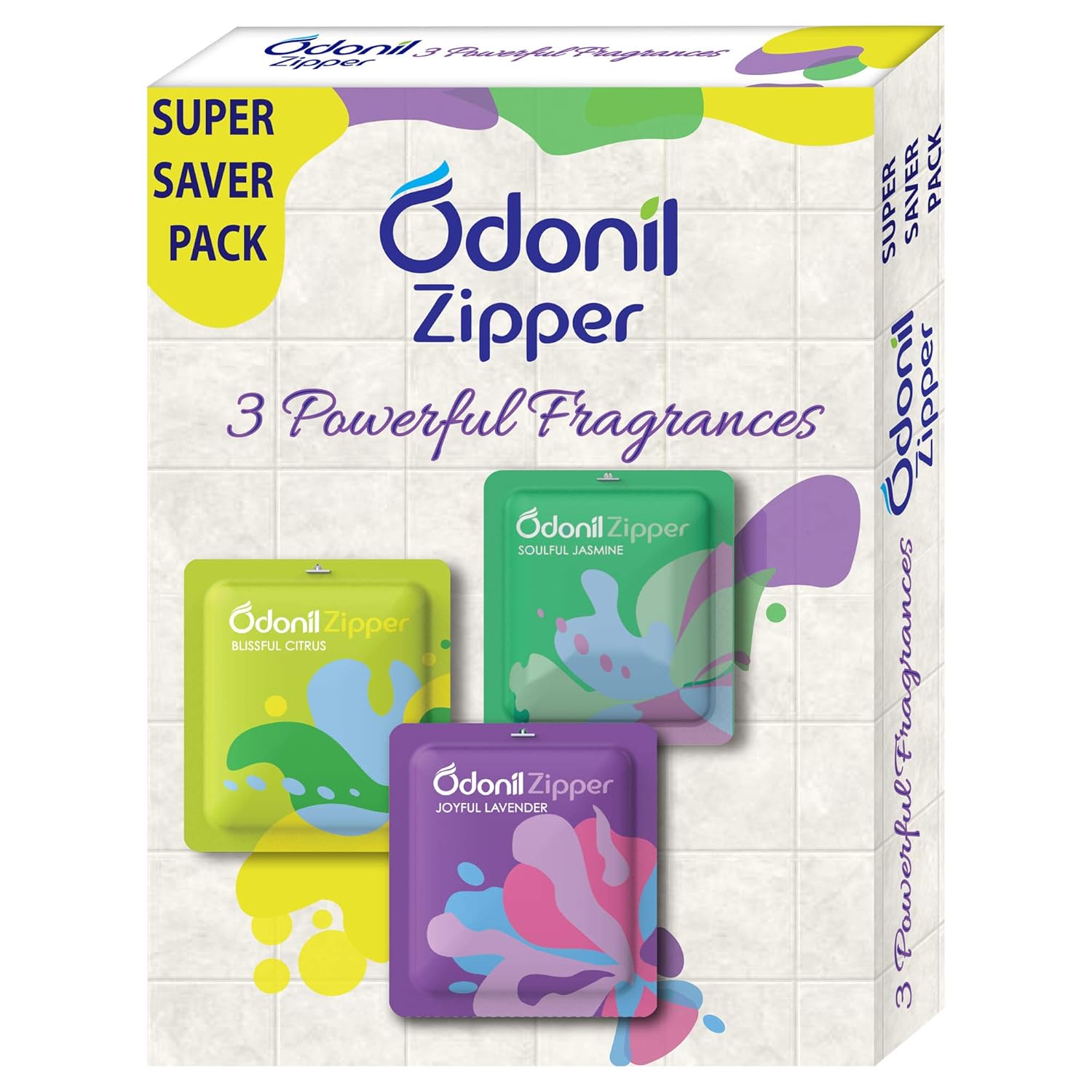 Odonil Zipper Air Freshener Joyful Lavender,Soulful Jasmine & Blissful Citrus 30 g (3 X 10g)