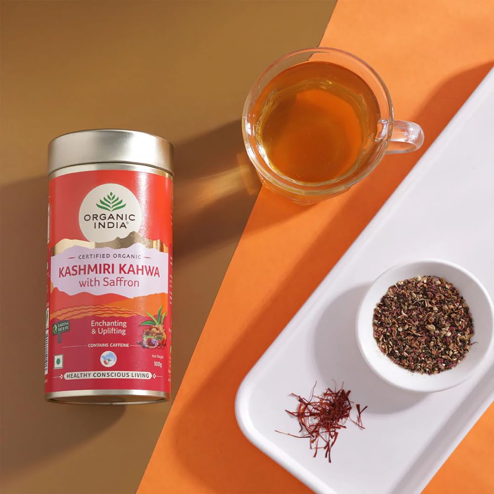 Organic Indiaa Kashmiri Kahwa with Saffron 100gm Tin
