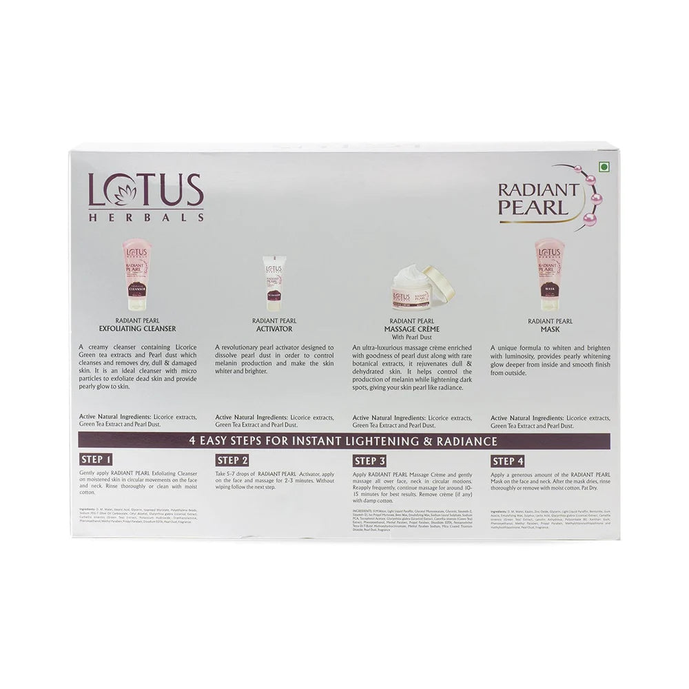 Lotus Herbals Cosmetics Radiant Pearl Cellular Lightening Salon Grade Facial Kit
