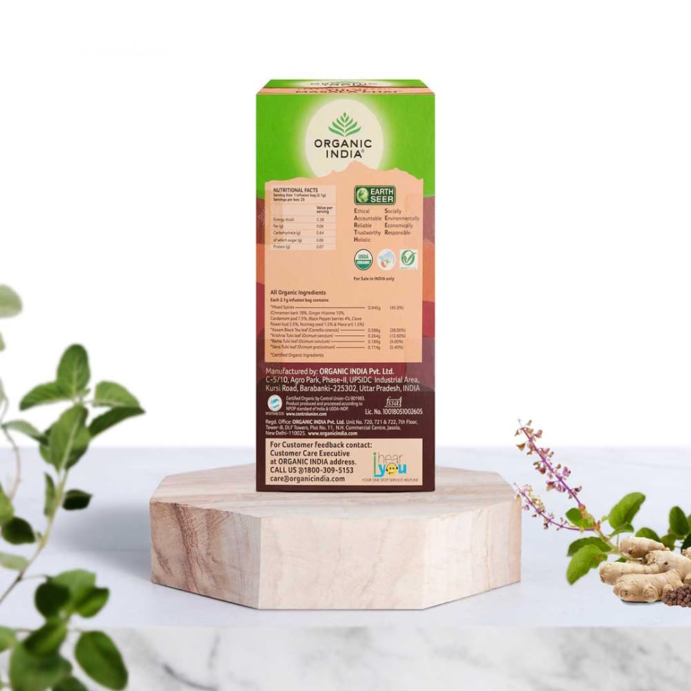Organic India Tulsi Masala Chai Green Tea 25 Infusion Bag & 100g Tin
