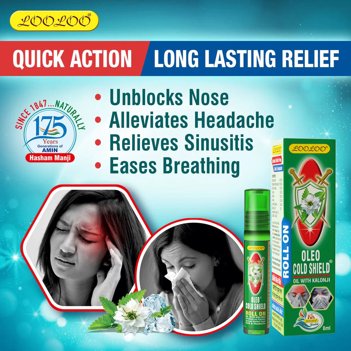 LooLoo Ayurvedic Oleo Cold Shield Oil With Kalonji 8ml