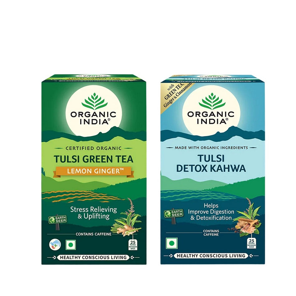 Organic India Combo Tulsi Green Tea Lemon Ginger & Detox Kahwa Teabag
