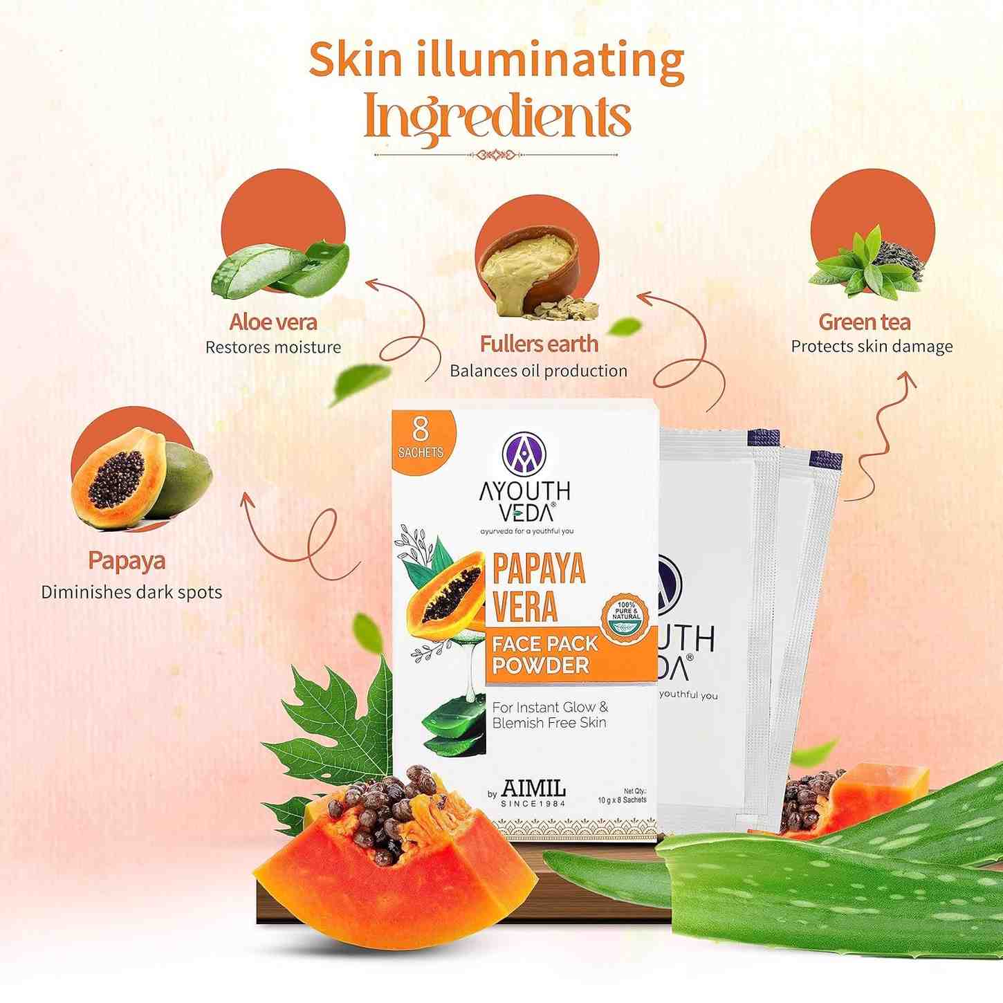 Aimil Ayouthveda Cosmetics Papaya Vera Face Pack Powder 80g