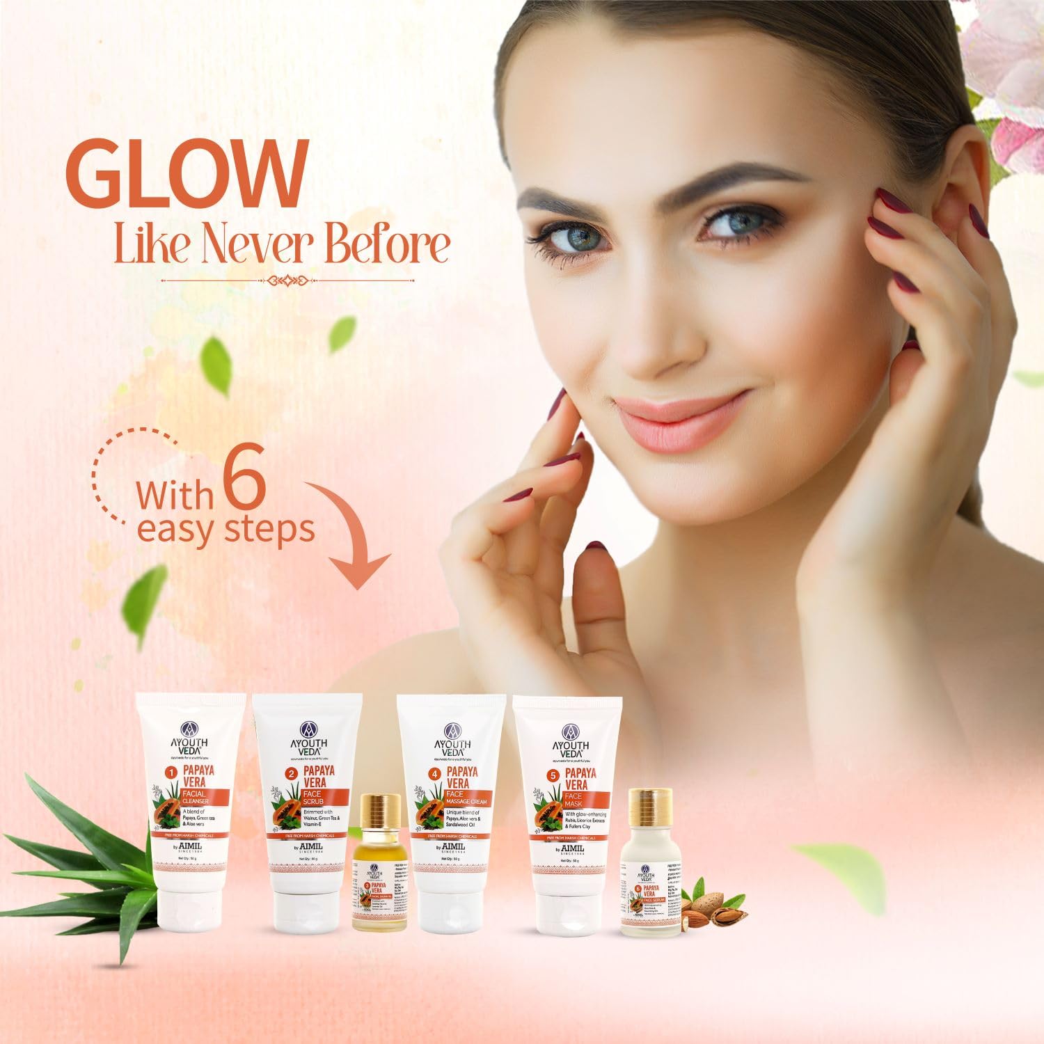 Aimil Ayouthveda Cosmetics Papaya Vera Facial Kit For Glowing Skin 230g