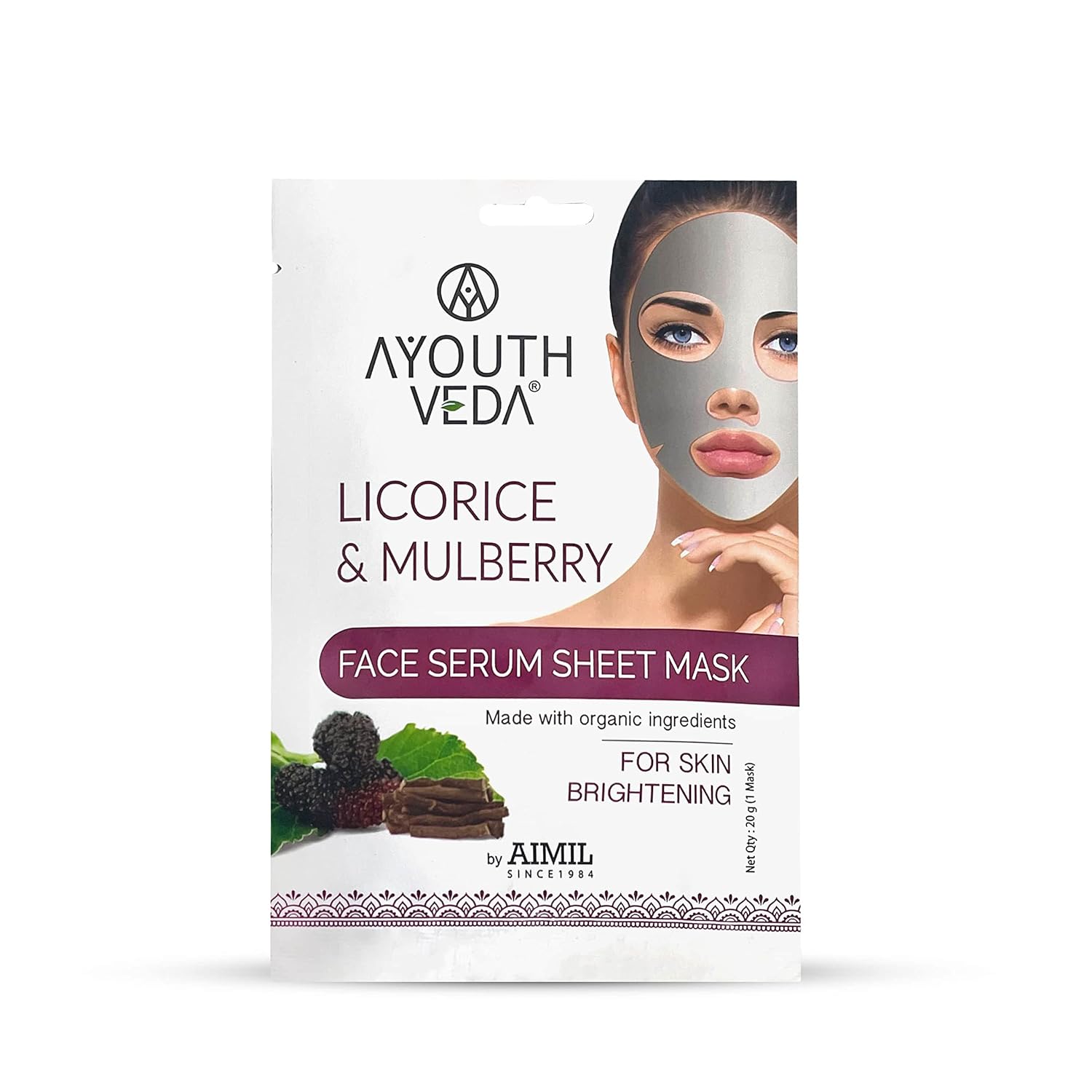 Aimil Ayouthveda Cosmetics Anti Acne,Charcoal Coffee,Oat Silk Honey & Licorice Mulberry Face Serum Sheet Mask 20g
