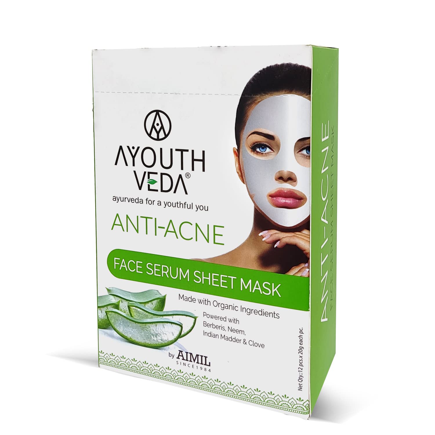 Aimil Ayouthveda Cosmetics Anti Acne,Charcoal Coffee,Oat Silk Honey & Licorice Mulberry Face Serum Sheet Mask 20g