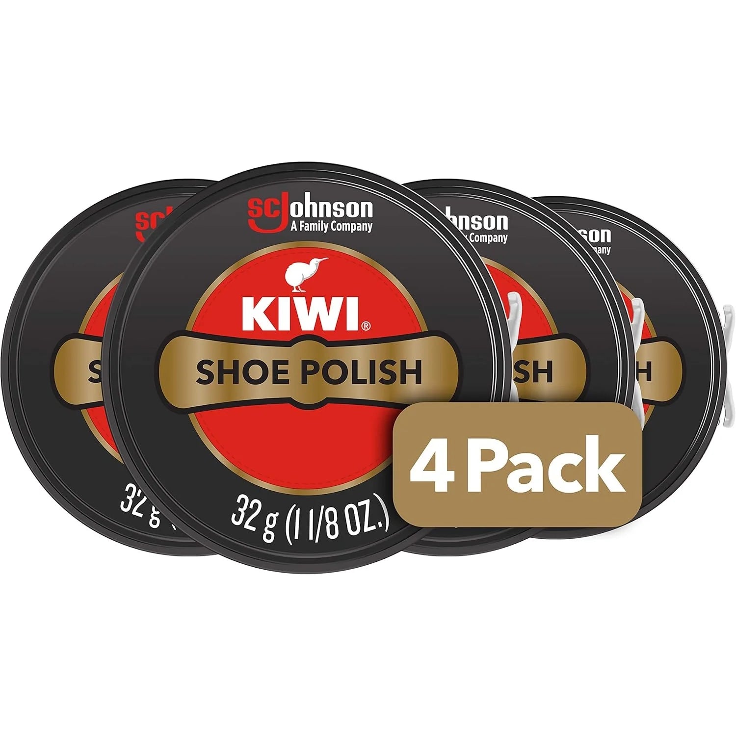 KIWI Shoe Polish, Black, 4.5 Ounce, 40g X Pack of 4