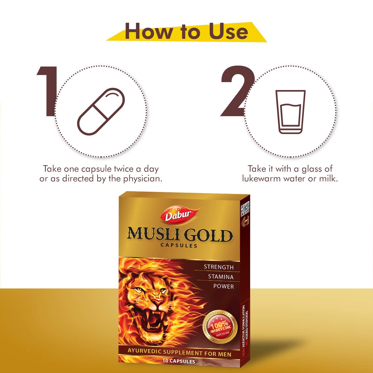 Dabur Ayurvedic Musli Gold Strength,Stamina & Power 10 Capsules
