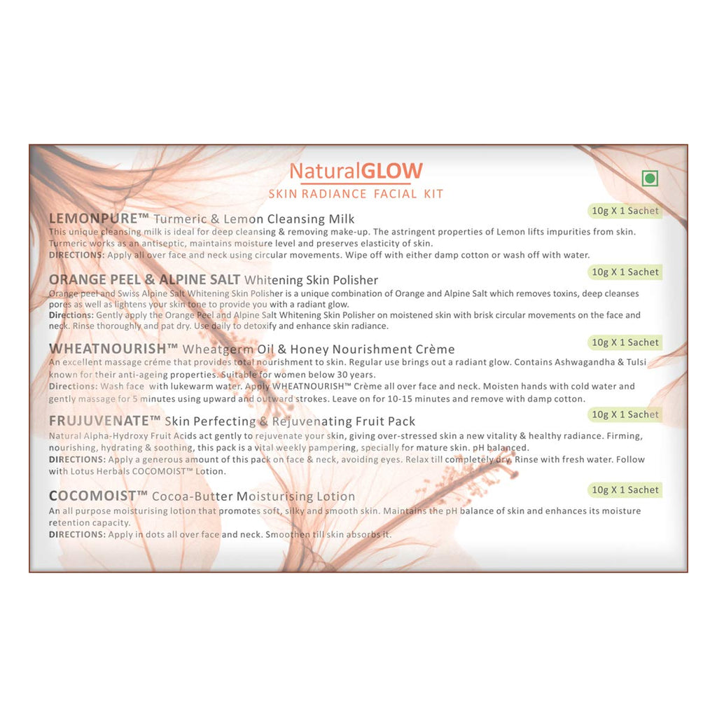 Lotus Herbals Cosmetics Natural Glow Skin Radiance Salon Grade Single Facial Kit