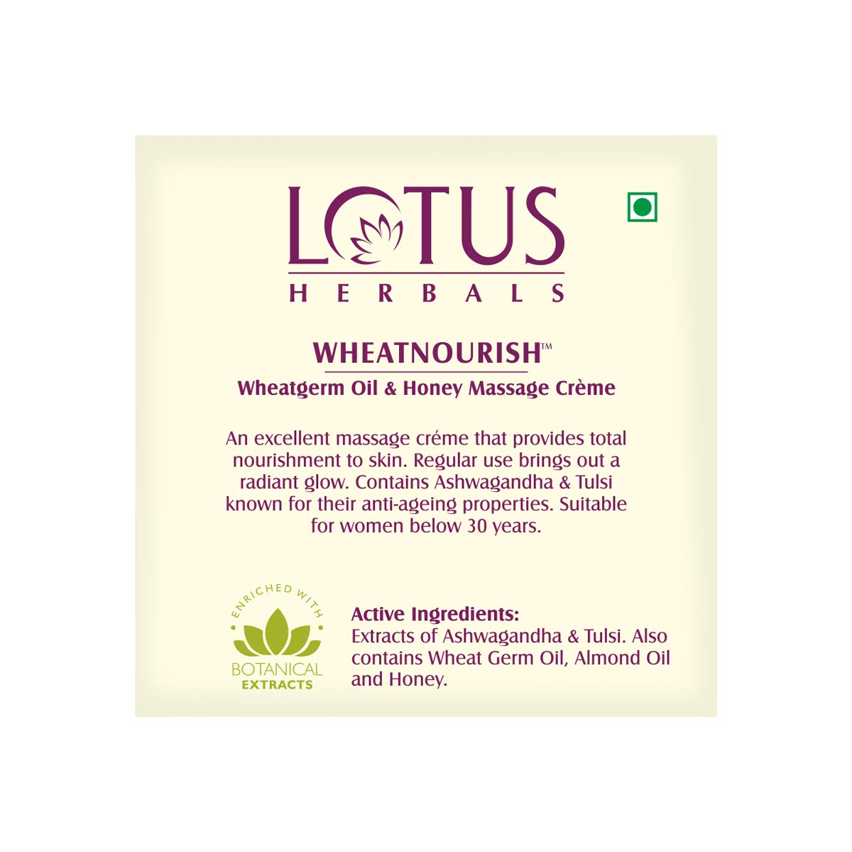Lotus Herbals Cosmetics Wheatnourish Wheatgerm Oil Honey Massage Cream