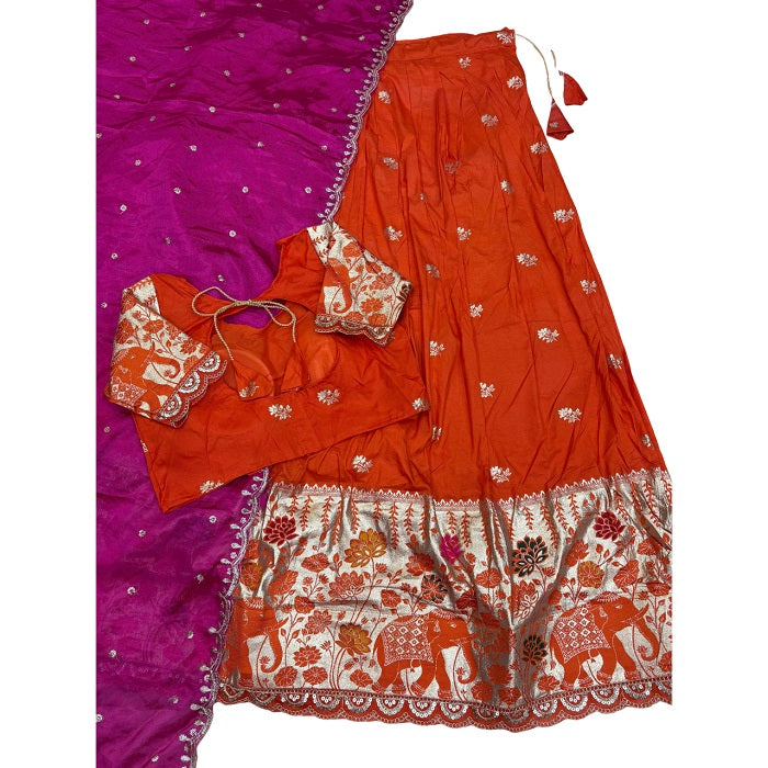 Indian Women Ethnic Party Wear Pure Soft Saree Set Lehengha Blouse Dupatta