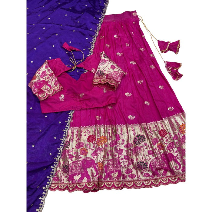 Indian Women Ethnic Party Wear Pure Soft Saree Set Lehengha Blouse Dupatta