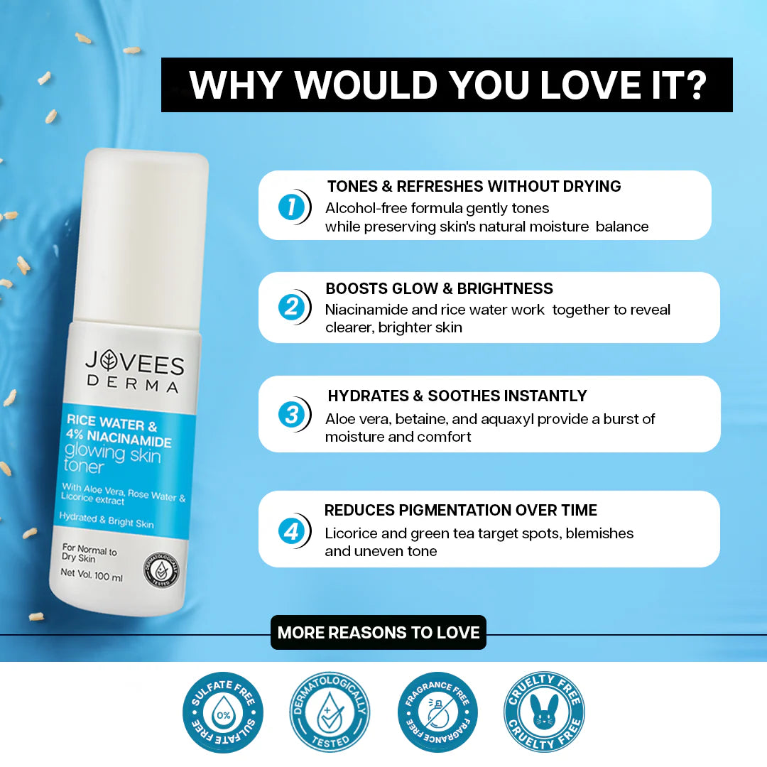 Jovees Herbal Derma Rice Water & 4% Niacinamide Glowing Skin Toner 100ml